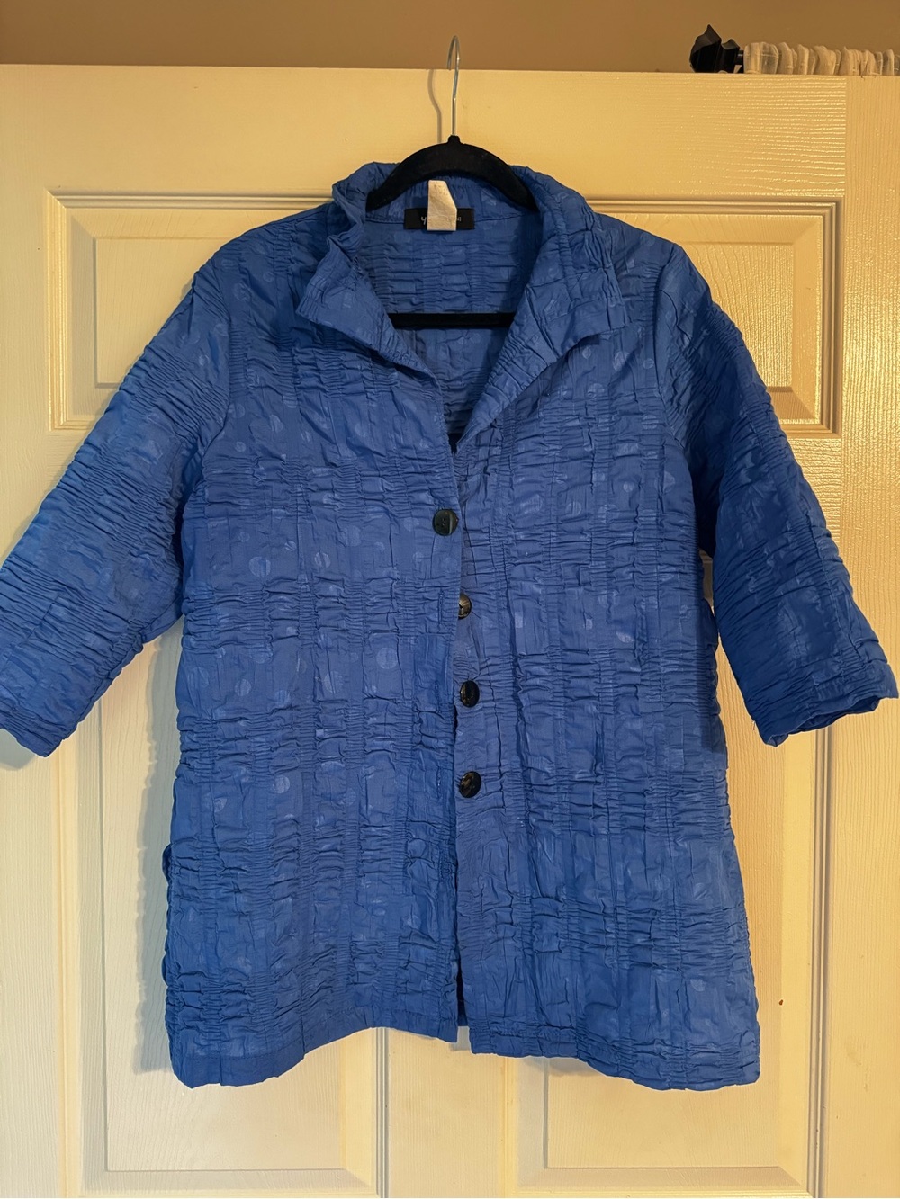 Yushi Blue Textured Button-Front Pea Coat